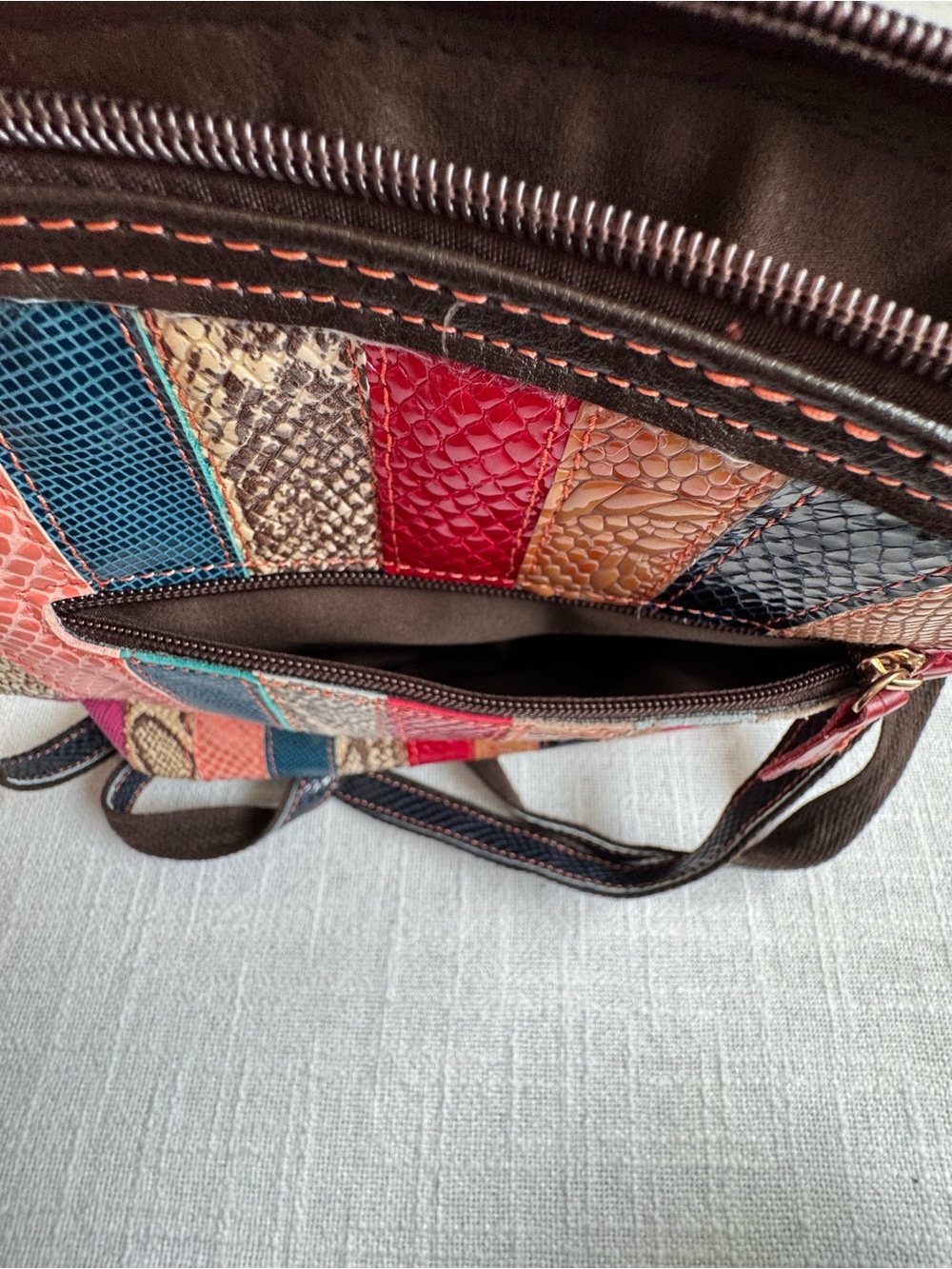 Multicolor Patchwork Shoulder Bag Colors Vary Dressy Unique - Picture 5 of 10